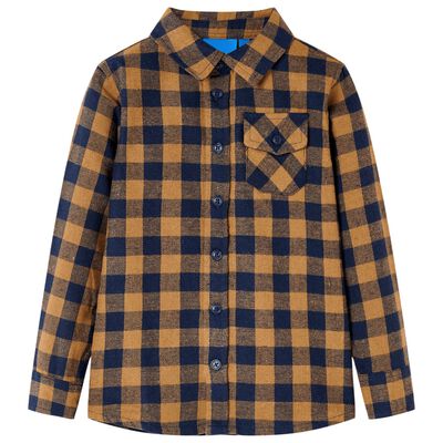 Chemise à carreaux pour enfants cognac et bleu 140