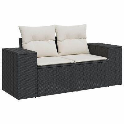 vidaXL Salon de jardin 9 pcs avec coussins noir résine tressée