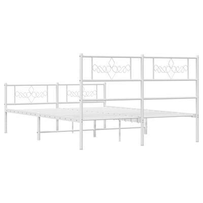 vidaXL Cadre de lit métal sans matelas et pied de lit blanc 135x190 cm