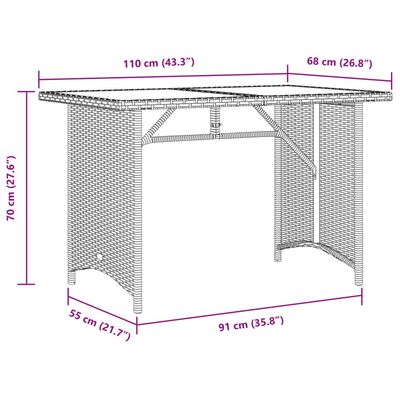 vidaXL Table de jardin et dessus en bois noir 110x68x70 cm poly rotin