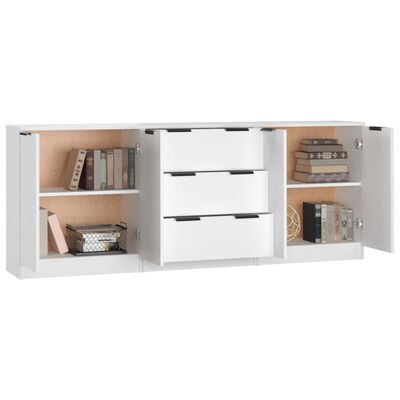 vidaXL Buffets 3 pcs Blanc Bois d'ingénierie