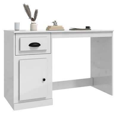 vidaXL Bureau avec tiroir blanc brillant 115x50x75cm bois d'ingénierie