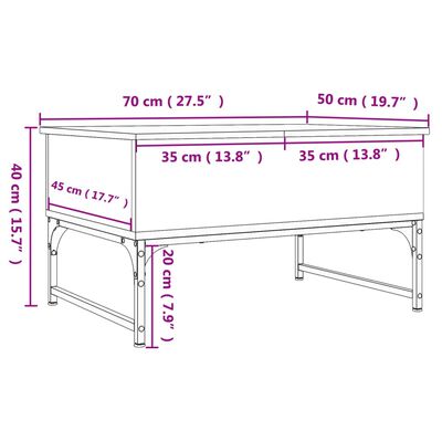 vidaXL Table basse chêne fumé 70x50x40 cm bois d'ingénierie et métal