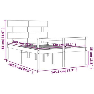 vidaXL Lit pour personne âgée et tête de lit 140x200 cm bois massif