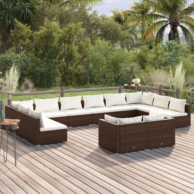 vidaXL Salon de jardin 12 pcs avec coussins Marron Résine tressée