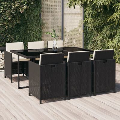 vidaXL Mobilier à dîner de jardin et coussins 7pcs Résine tressée Noir