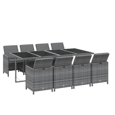 vidaXL Ensemble à manger de jardin coussins 9pcs Résine tressée Gris