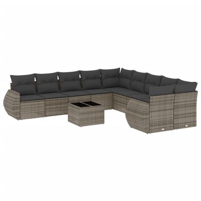 vidaXL Salon de jardin 11 pcs avec coussins gris résine tressée