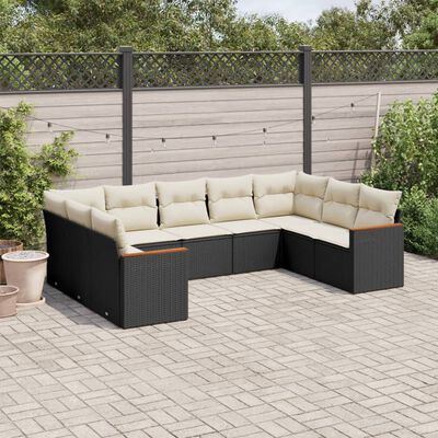 vidaXL Salon de jardin 9 pcs avec coussins noir résine tressée