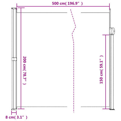 vidaXL Auvent latéral rétractable noir 200x500 cm