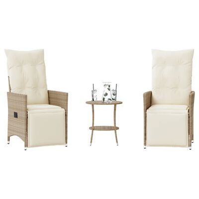 vidaXL Ensemble de bistro 3 pcs avec coussins beige résine tressée