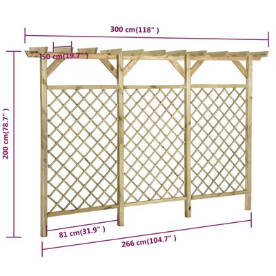 vidaXL Clôture à treillis de jardin avec pergola 300x50x200 cm Pin