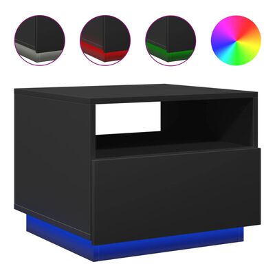 vidaXL Table basse avec lumières LED noir 50x49x40 cm