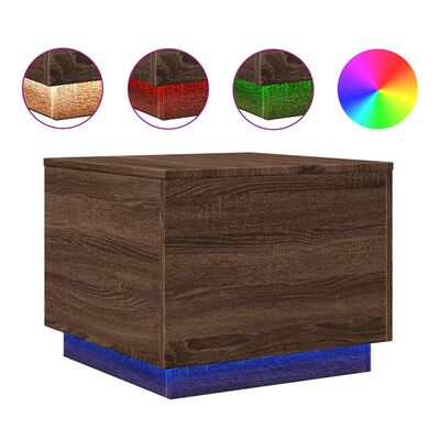 vidaXL Table basse avec lumières LED chêne marron 50x50x40 cm