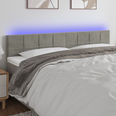 vidaXL Tête de lit à LED Gris clair 160x5x78/88 cm Velours