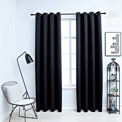 vidaXL Rideaux occultants avec anneaux en métal 2 pcs Noir 140x175 cm