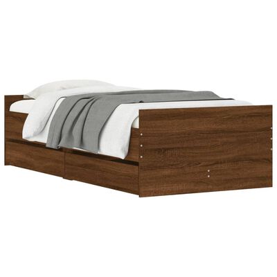 vidaXL Cadre de lit avec tiroirs sans matelas chêne marron 90x200 cm