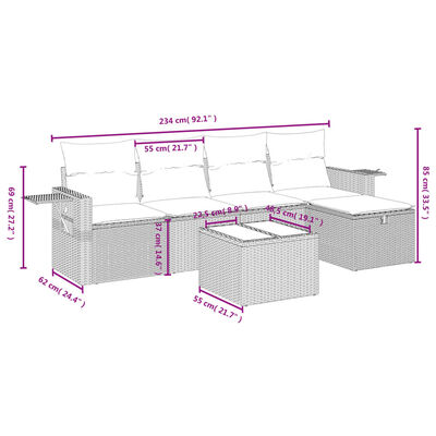 vidaXL Salon de jardin 6 pcs avec coussins noir résine tressée