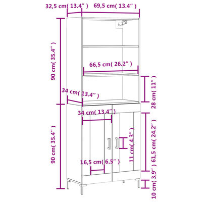 vidaXL Buffet haut Chêne fumé 69,5x34x180 cm Bois d'ingénierie