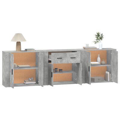 vidaXL Buffets 3 pcs gris béton bois d'ingénierie