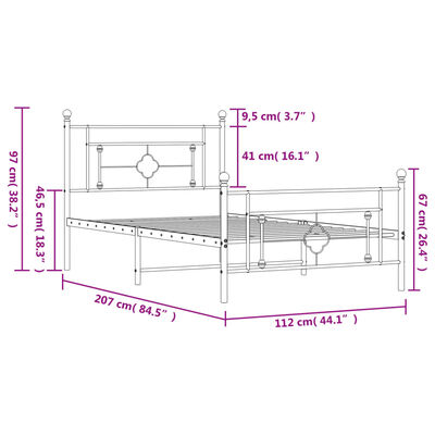 vidaXL Cadre de lit métal sans matelas avec pied de lit noir 107x203cm