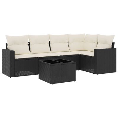 vidaXL Salon de jardin 6 pcs avec coussins noir résine tressée