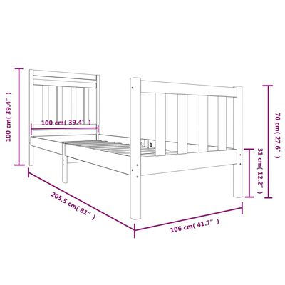 vidaXL Cadre de lit sans matelas blanc bois massif 100x200 cm