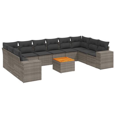 vidaXL Salon de jardin 11 pcs avec coussins gris résine tressée