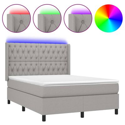 vidaXL Sommier à lattes de lit matelas LED Gris clair 140x200 cm Tissu