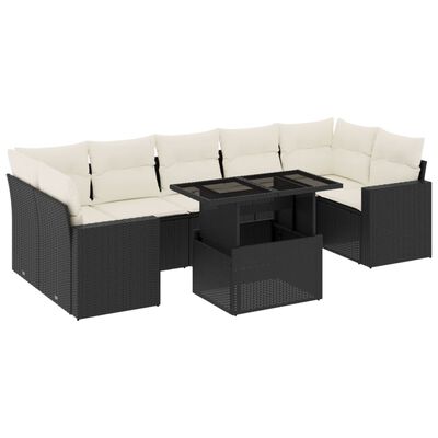 vidaXL Salon de jardin 8 pcs avec coussins noir résine tressée