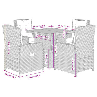 vidaXL Ensemble à manger de jardin coussins 5pcs Noir Résine tressée