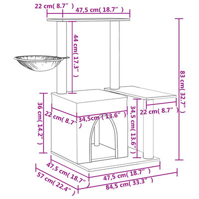 vidaXL Arbre à chat avec griffoirs en sisal Gris foncé 83 cm