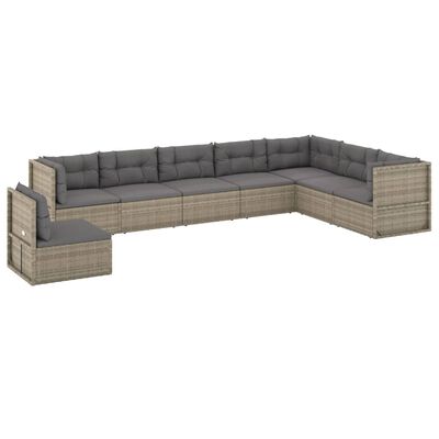 vidaXL Salon de jardin 8 pcs avec coussins Gris Résine tressée