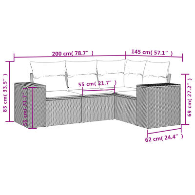 vidaXL Salon de jardin avec coussins 4 pcs beige résine tressée