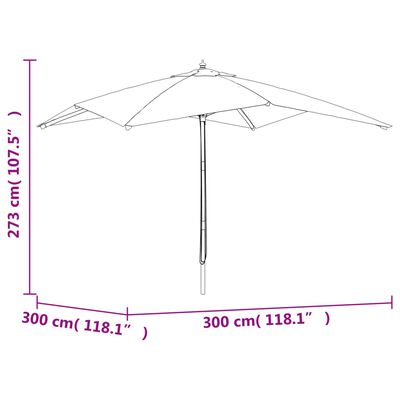 vidaXL Parasol de jardin avec mât en bois vert 300x300x273 cm