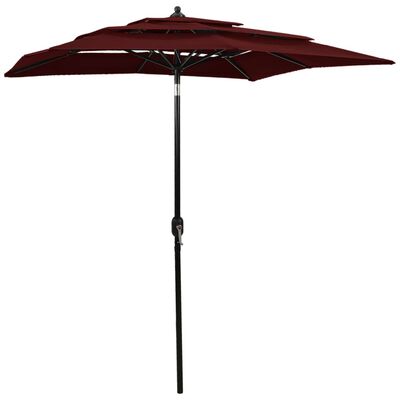 vidaXL Parasol de jardin à 3 niveaux mât en aluminium rouge bordeaux