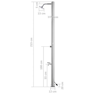 vidaXL Douche de jardin avec base gris 220 cm Acier inoxydable