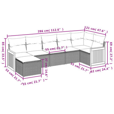 vidaXL Salon de jardin 7 pcs avec coussins noir résine tressée