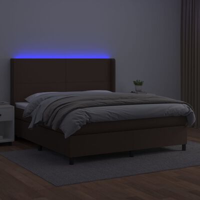 vidaXL Sommier à lattes de lit matelas LED Marron 160x200cm Similicuir