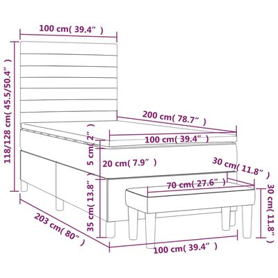 vidaXL Sommier à lattes de lit avec matelas Noir 100x200 cm Tissu