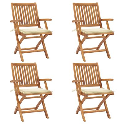 vidaXL Chaises pliables de jardin avec coussins lot de 4 Teck solide