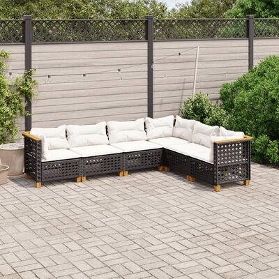 vidaXL Salon de jardin 6 pcs avec coussins noir résine tressée