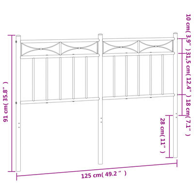 vidaXL Tête de lit métal noir 120 cm