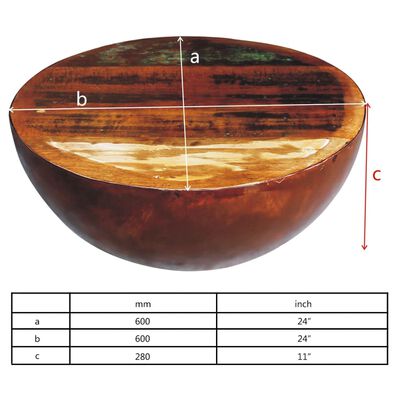 vidaXL Table basse Forme de bol avec base en acier Bois recyclé