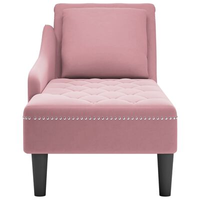 vidaXL Fauteuil long avec coussin et accoudoir droit rose velours