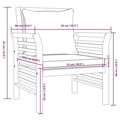 vidaXL Chaises de canapé coussins gris foncé lot de 2 acacia massif