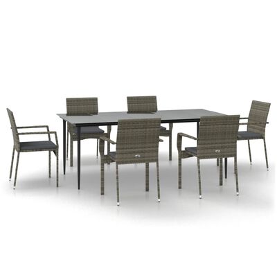 vidaXL Ensemble à manger jardin et coussins 7 pcs Noir et gris Rotin