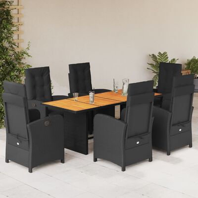 vidaXL Ensemble à manger de jardin coussins 7pcs Noir Résine tressée