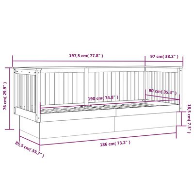 vidaXL Lit de jour sans matelas blanc 90x190 cm bois de pin massif