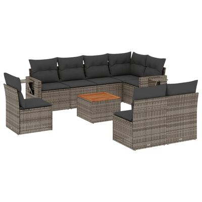 vidaXL Salon de jardin 9 pcs avec coussins gris résine tressée